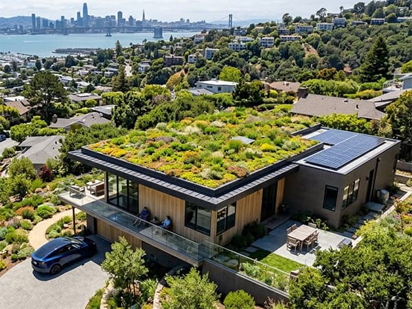 image of a suburban san francisco home with a green roof