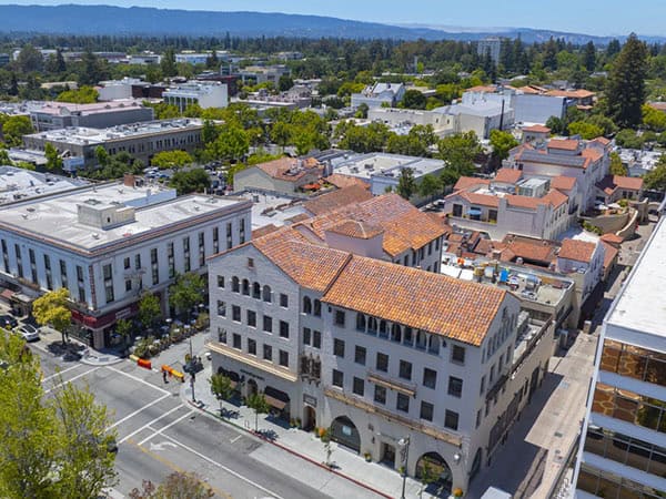 aerial view of tile roofs in the bay area