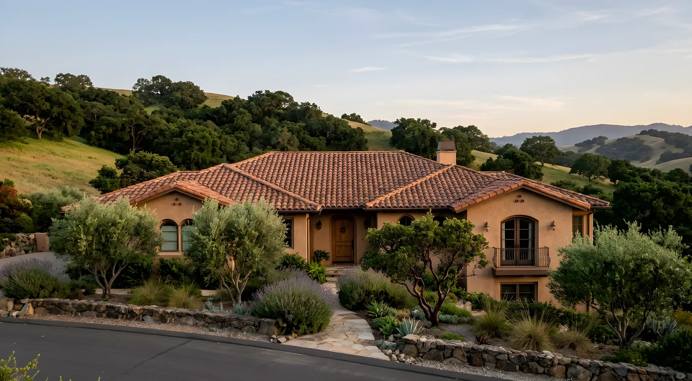 Bay Area home with clay tile roof in the East Bay hills